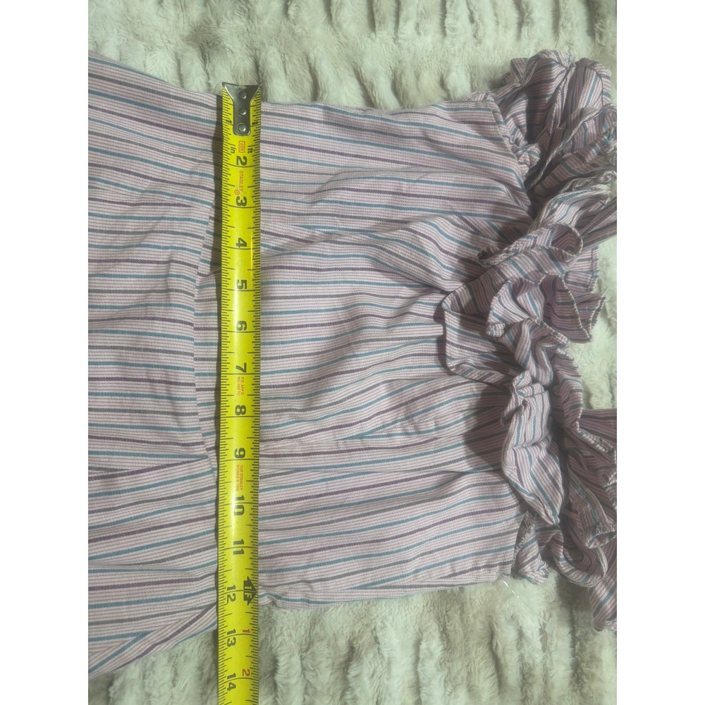 WAYF Pink Blue Striped Ruffle Off Shoulder Mini Dress XS Cotton Blend Fit Flare - Picture 5 of 7